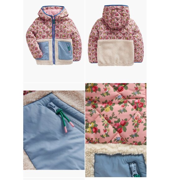 Mini Boden || Kids' Orchard Print High Pile Fleece Hooded Jacket - Picture 2 of 9